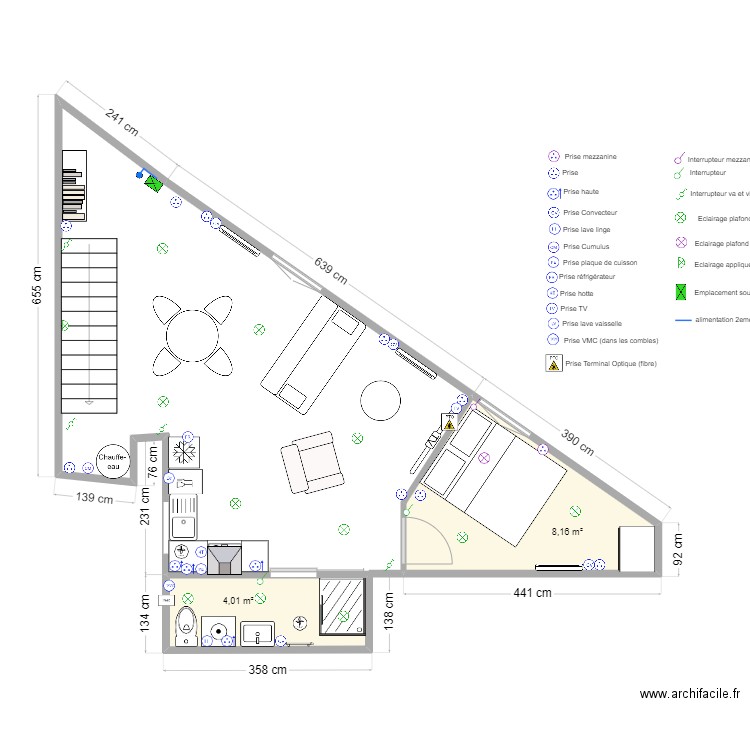 Maldoyenne 2eme_elec - Enedis. Plan de 2 pièces et 12 m2