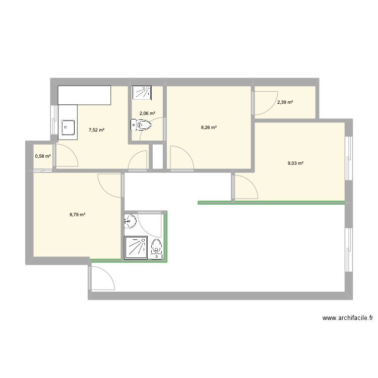 Appart Boubkri. Plan de 7 pièces et 39 m2