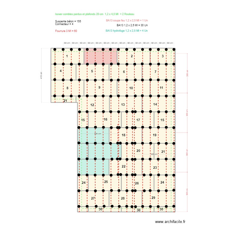 PLAN PLACO PLAFOND RDC. Plan de 41 pièces et 99 m2