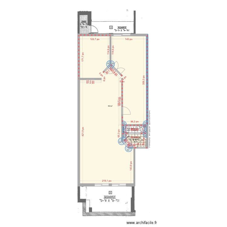 Chambre atelier. Plan de 3 pièces et 97 m2