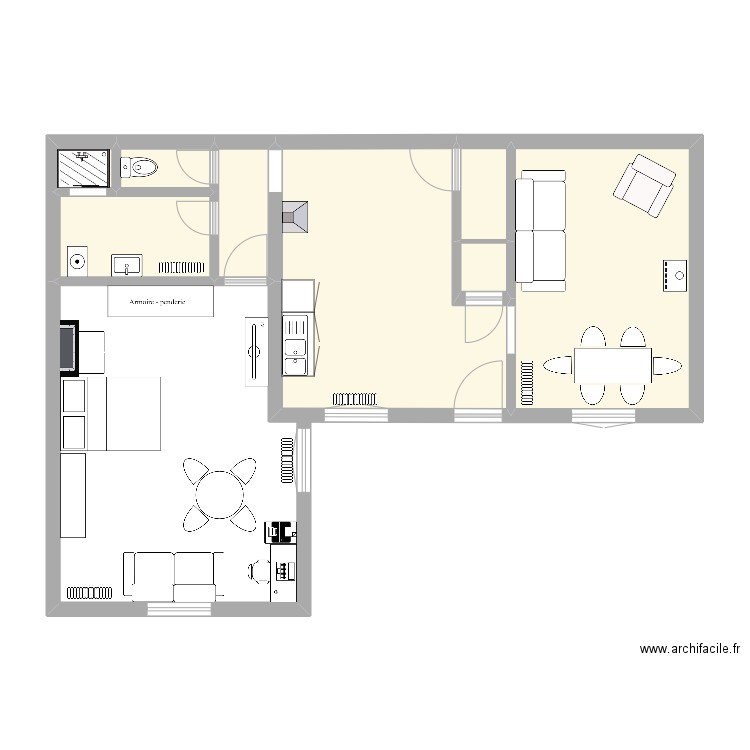 Maison 1er Etage. Plan de 8 pièces et 44 m2