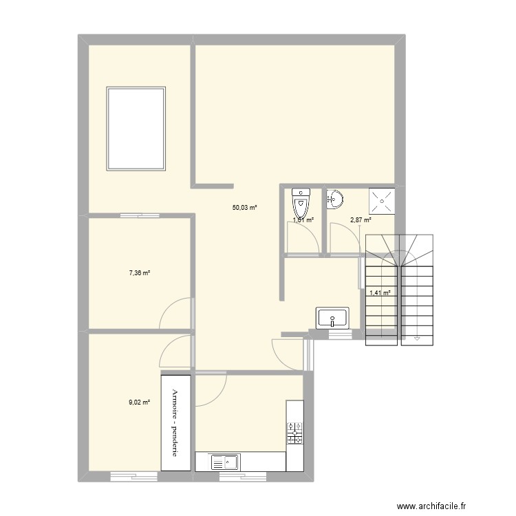 plan. Plan de 6 pièces et 72 m2