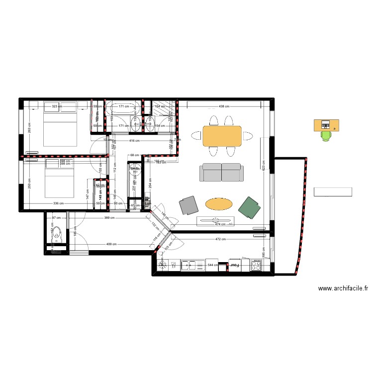 Plan ensemble 122 Thiers amenagment 2. Plan de 12 pièces et 84 m2