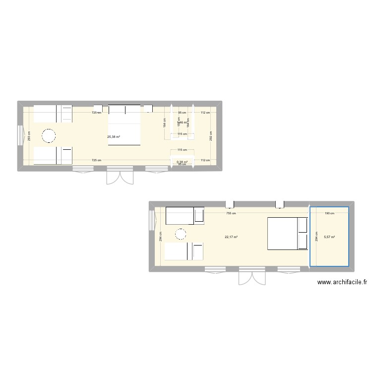 Riad1. Plan de 5 pièces et 55 m2