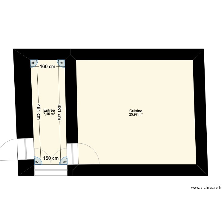 maison. Plan de 2 pièces et 33 m2