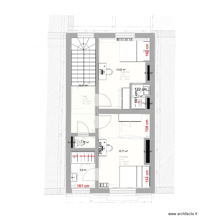 St Gilles Chee Woo 229 - 3ieme etage - 16 mai. Plan de 10 pièces et 46 m2