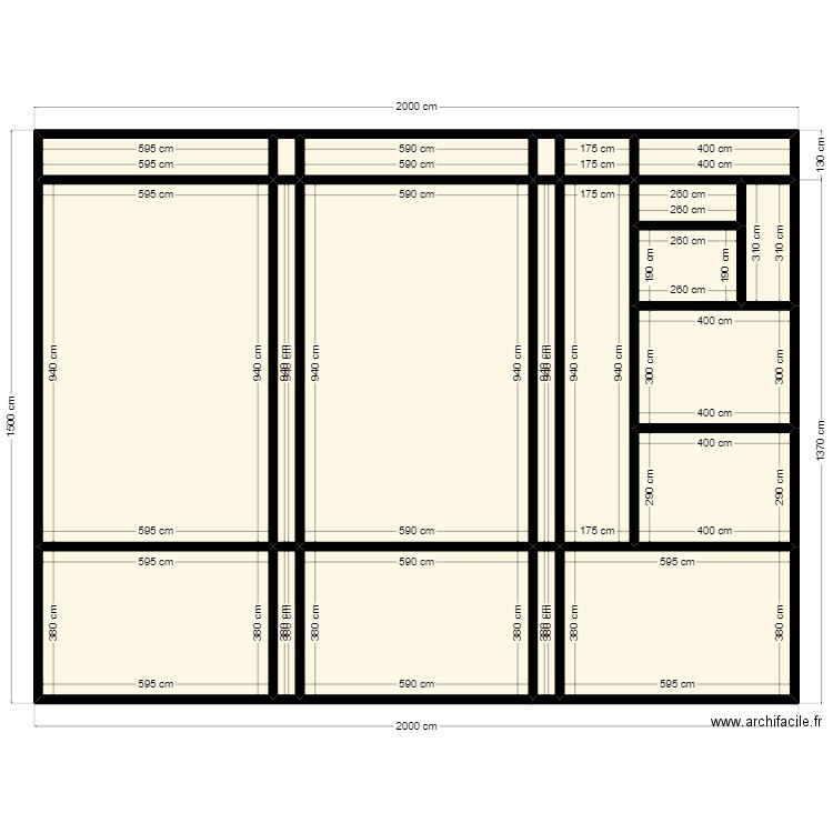 simulation 6 apps/20mx15m. Plan de 21 pièces et 262 m2