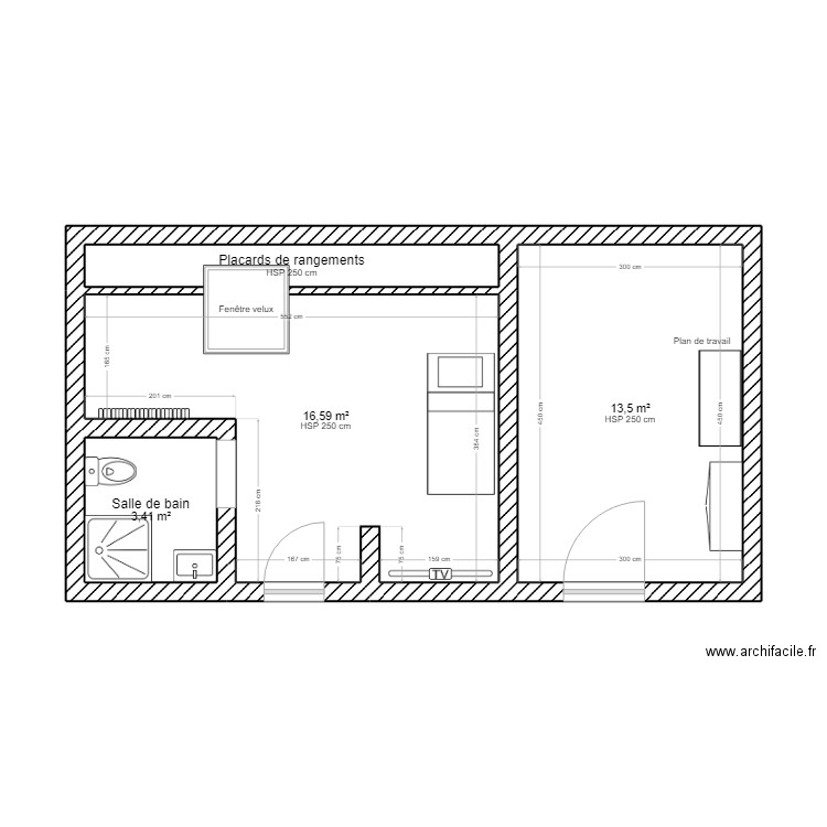 court sejour. Plan de 4 pièces et 37 m2