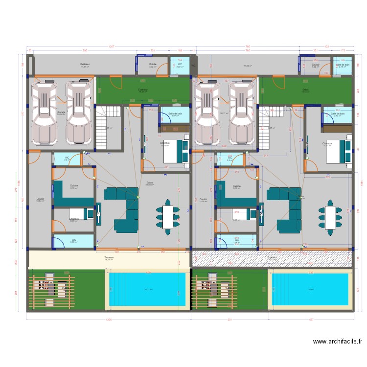 2 TRIPLEX DIALLO. Plan de 82 pièces et 1268 m2