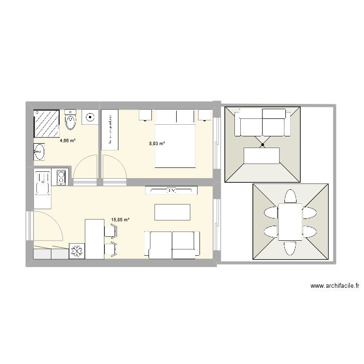 t2 univ. Plan de 3 pièces et 29 m2