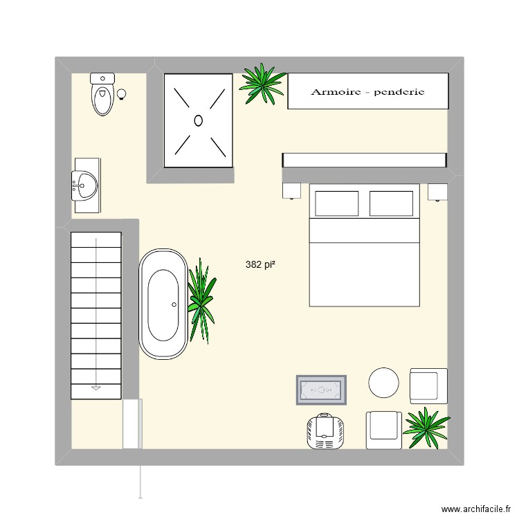 2e étage. Plan de 1 pièce et 36 m2