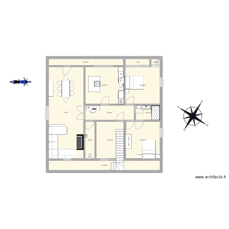 Villa. Plan de 12 pièces et 121 m2