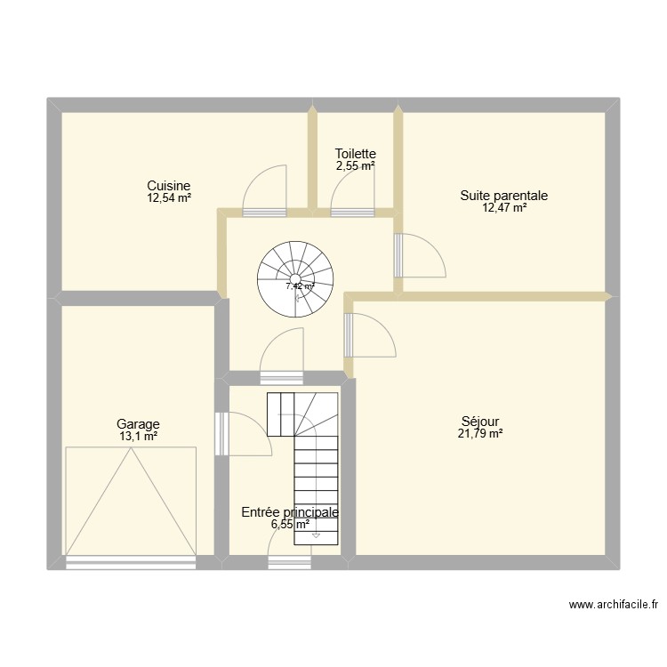 RDC v2. Plan de 7 pièces et 76 m2