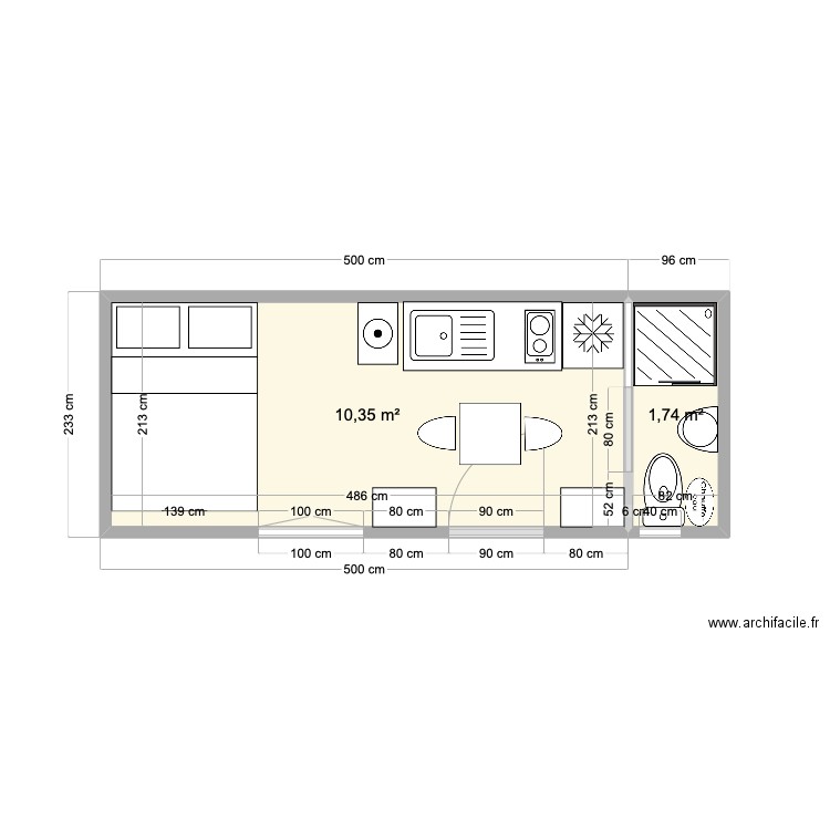 Studio 20'. Plan de 2 pièces et 12 m2