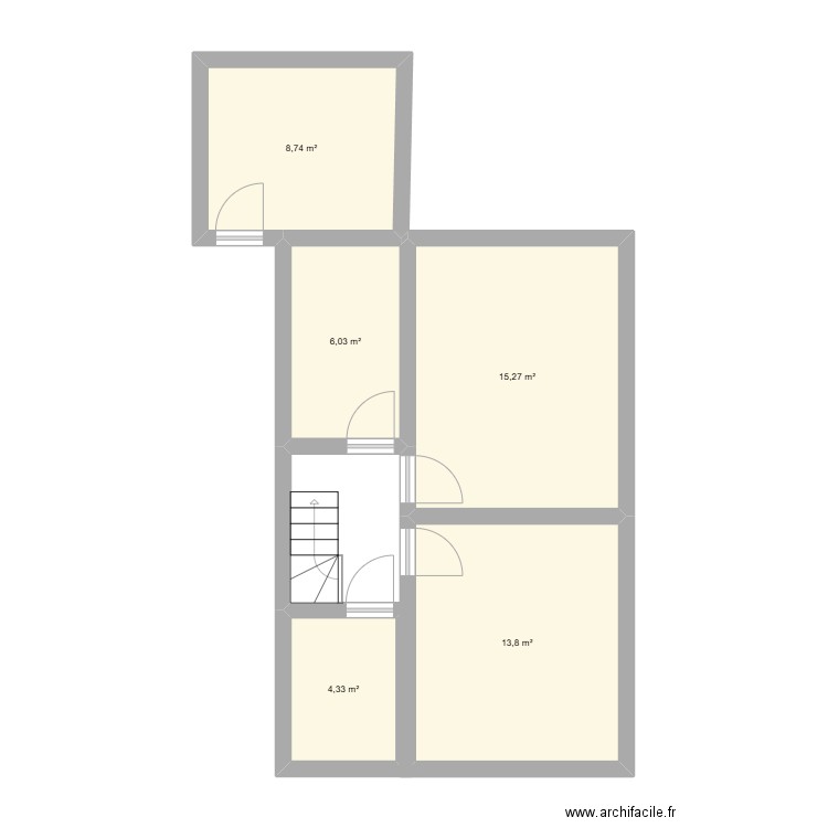 etage . Plan de 5 pièces et 48 m2