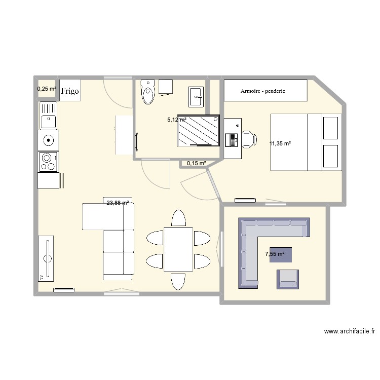 location jules grec. Plan de 6 pièces et 48 m2