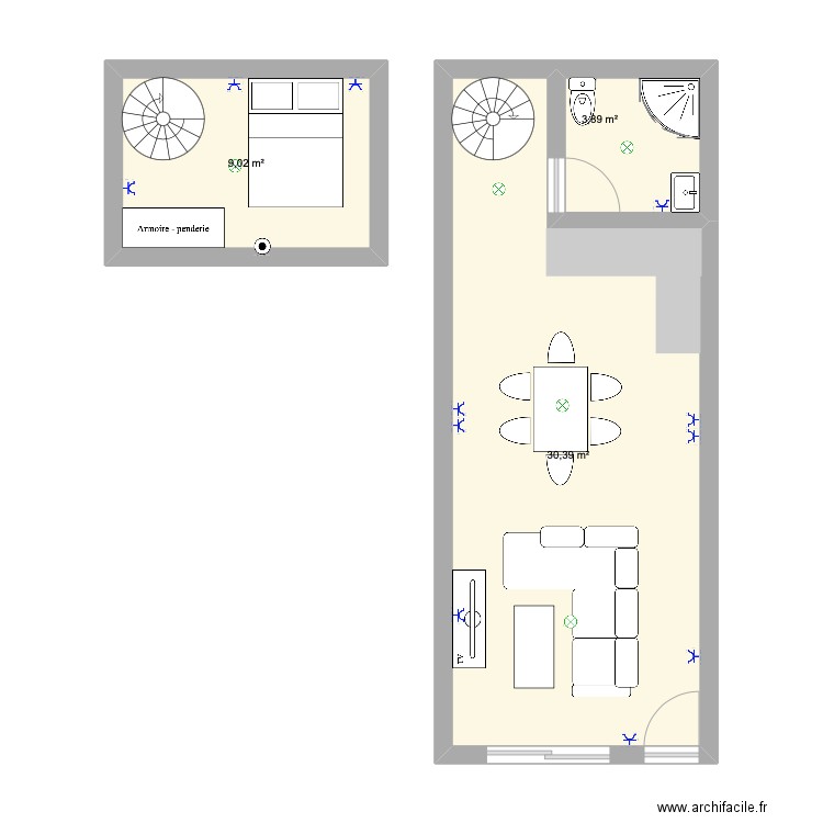 GARAGE. Plan de 3 pièces et 43 m2