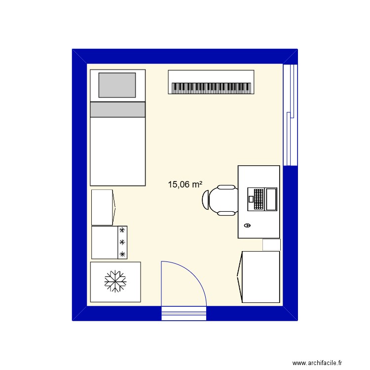 Chambre de Gabriel. Plan de 1 pièce et 15 m2