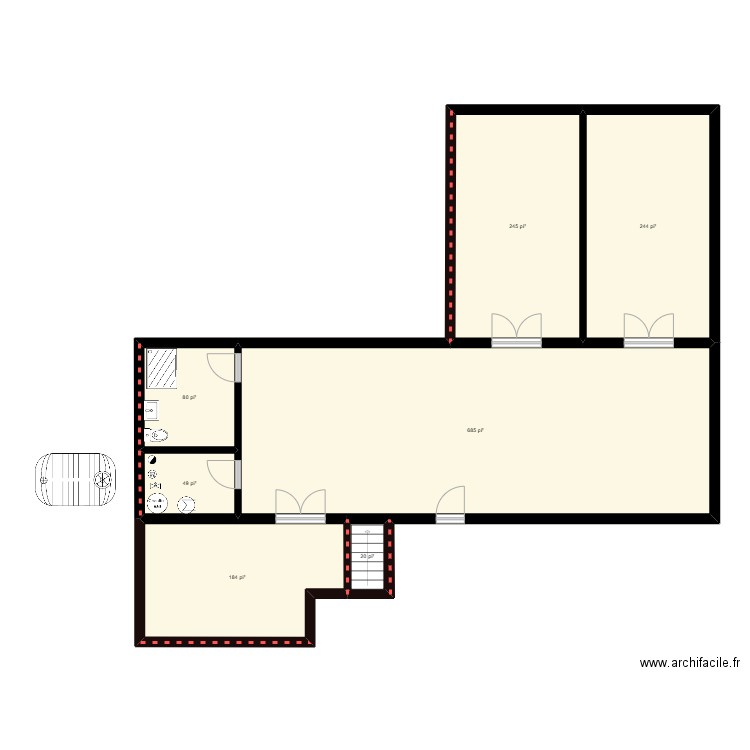 Sous-Sol. Plan de 7 pièces et 140 m2