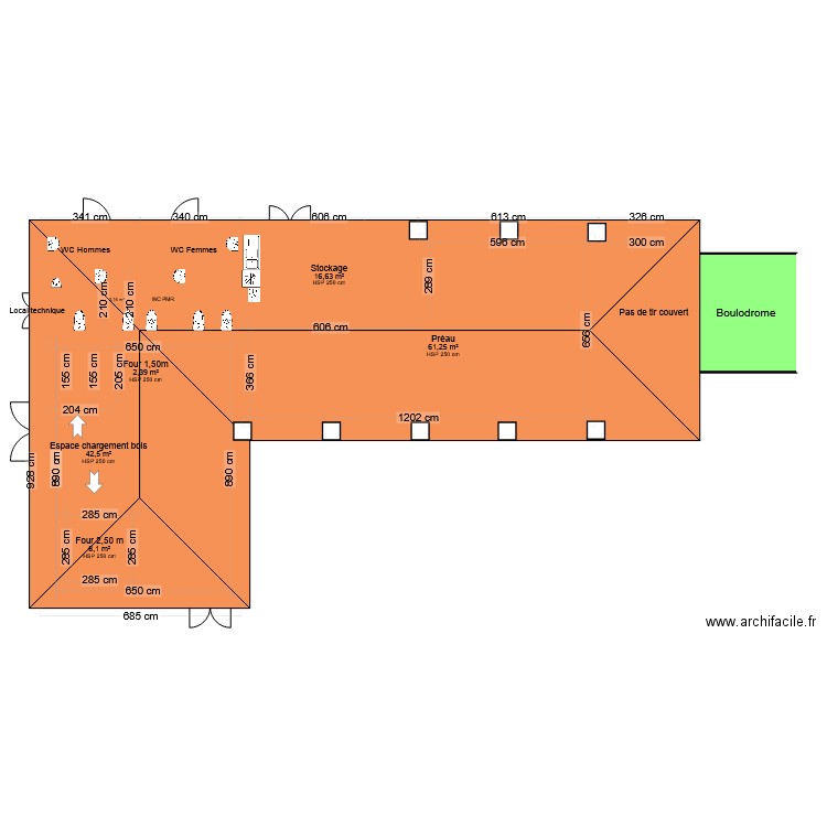 Préau municipal 1.7. Plan de 16 pièces et 199 m2