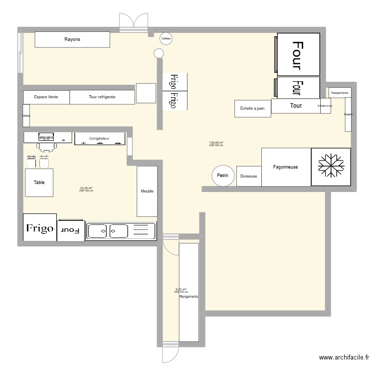 Dorian Labo. Plan de 3 pièces et 182 m2