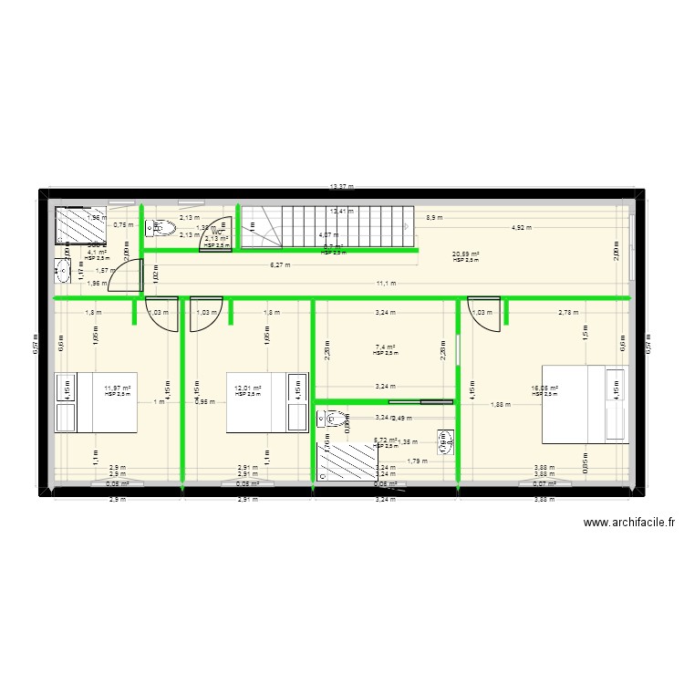 miramar projet 1. Plan de 13 pièces et 81 m2