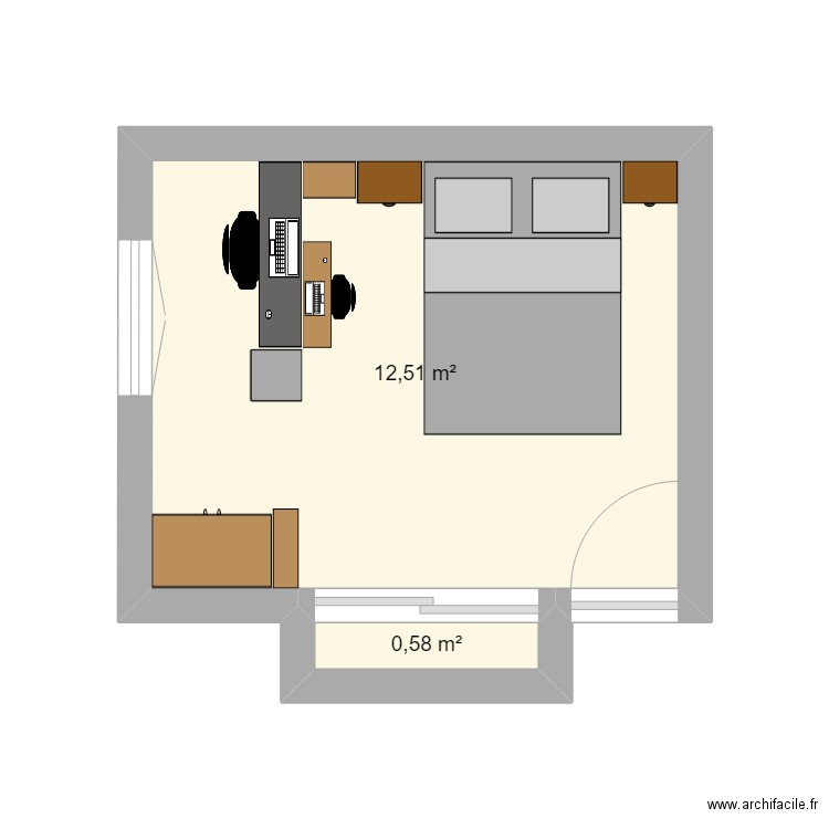 Chambre idée 3. Plan de 2 pièces et 13 m2