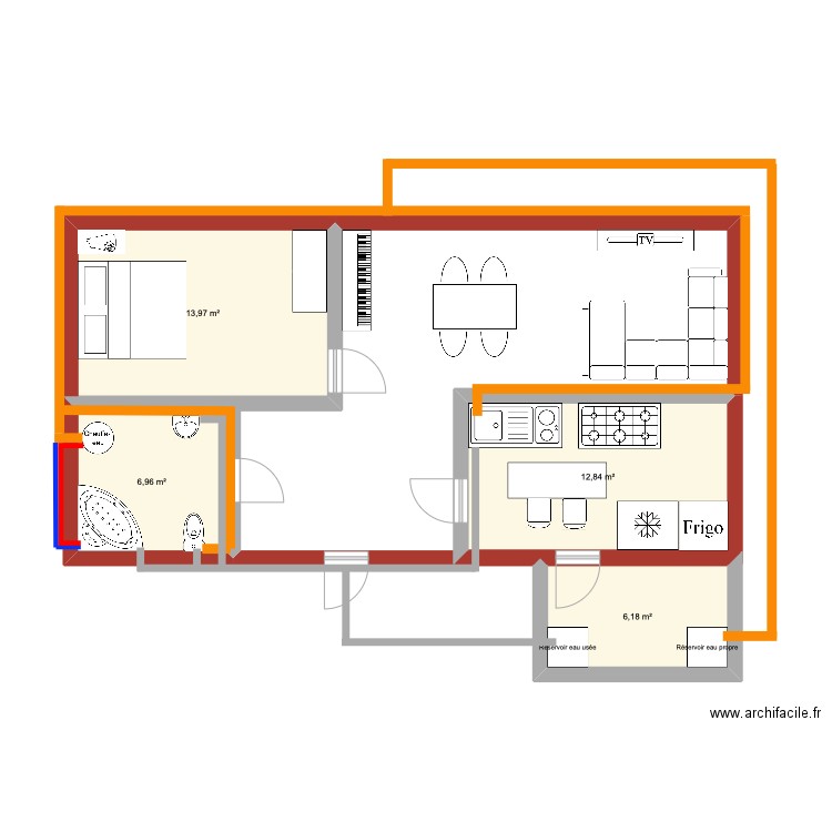 Mécanique des fluides 1. Plan de 4 pièces et 40 m2