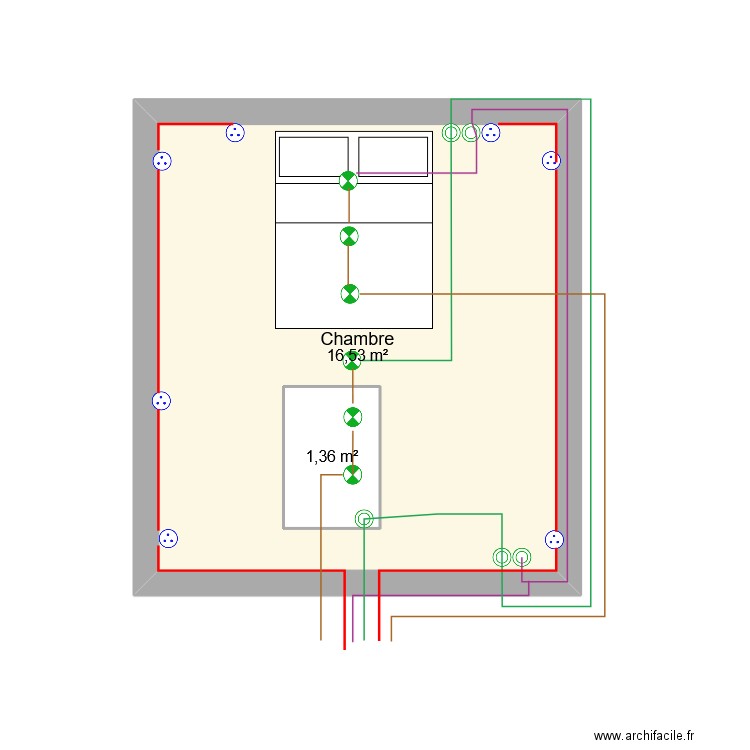 Chambre Maïlys. Plan de 2 pièces et 19 m2