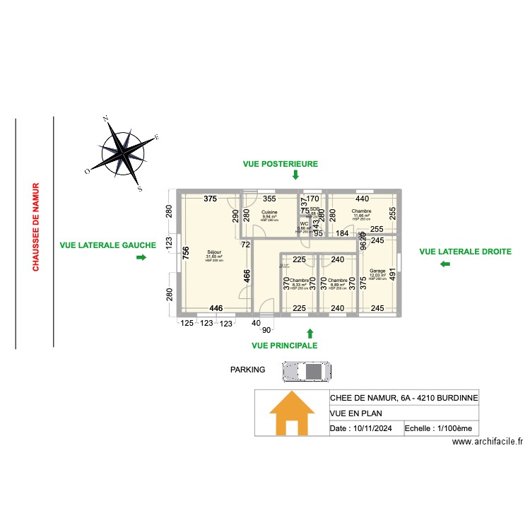 BURDINNE - VUE EN PLAN - V1.40. Plan de 9 pièces et 99 m2