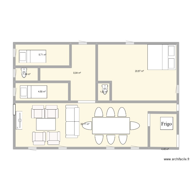 bongouanou. Plan de 8 pièces et 77 m2