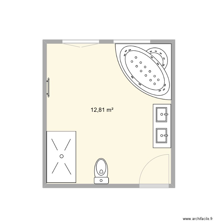 salle de bain. Plan de 1 pièce et 13 m2