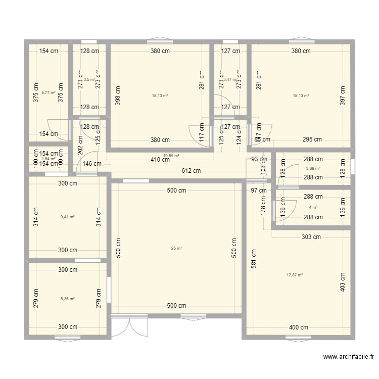 chambreed. Plan de 13 pièces et 123 m2