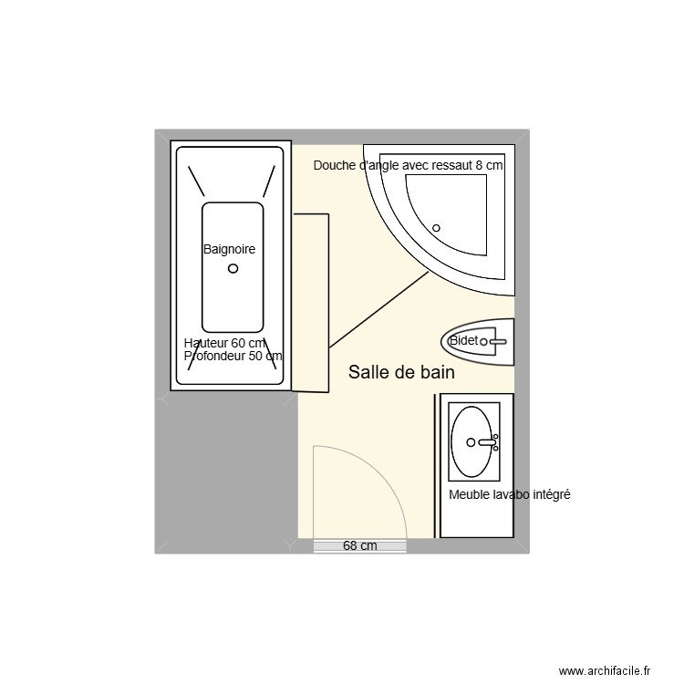 DAREAUX SDB existant. Plan de 2 pièces et 7 m2