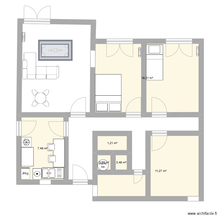 GAMES salle. Plan de 6 pièces et 40 m2