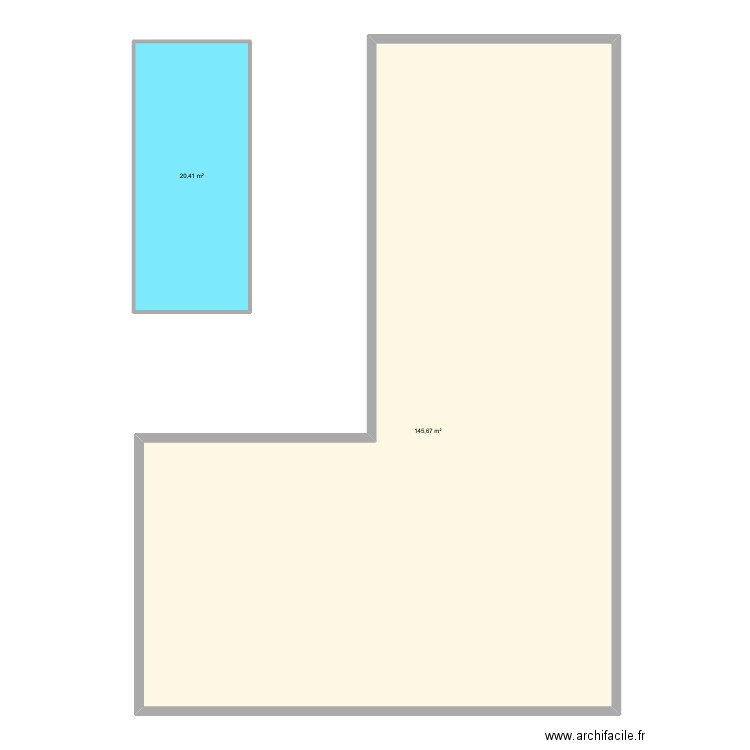 PLAN L -SALY V1. Plan de 2 pièces et 166 m2