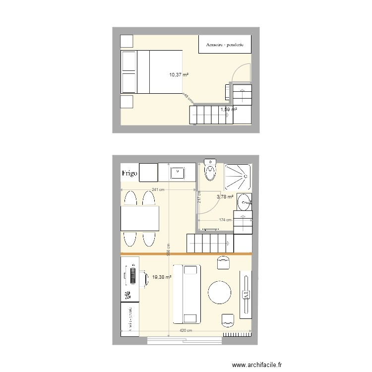 appart etudiants mezza 3. Plan de 4 pièces et 35 m2