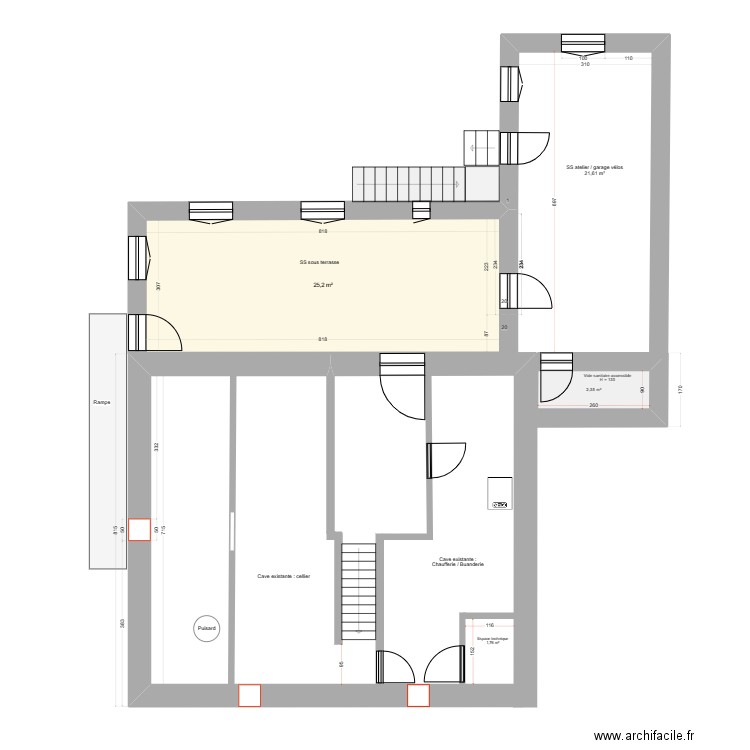 Projet_RDF_SS_003 sans escalier cave. Plan de 2 pièces et 28 m2