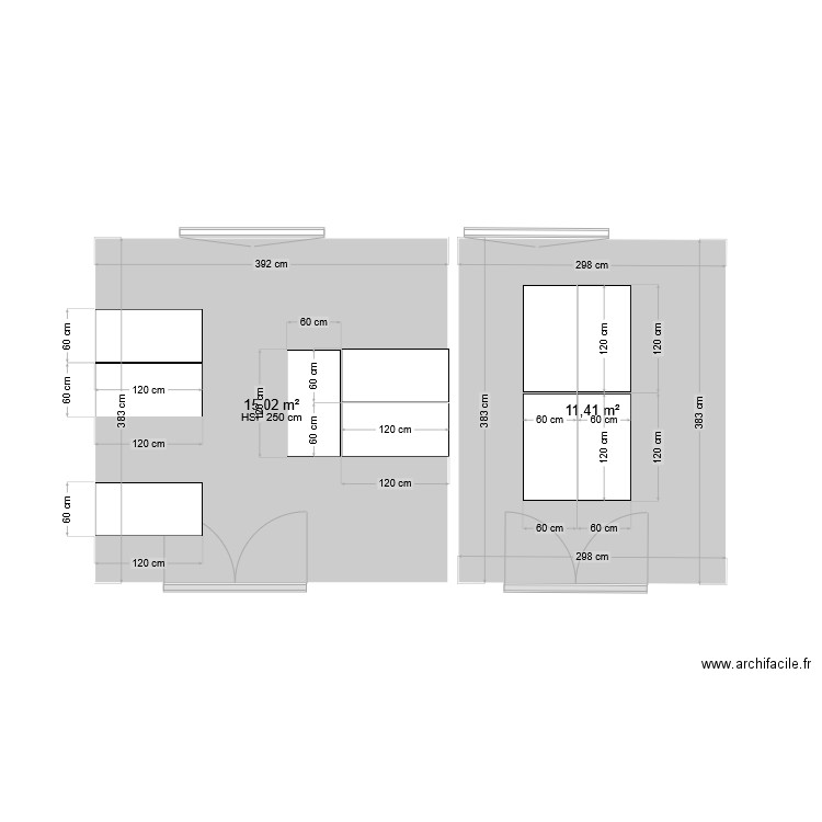 bureau V2v. Plan de 2 pièces et 26 m2