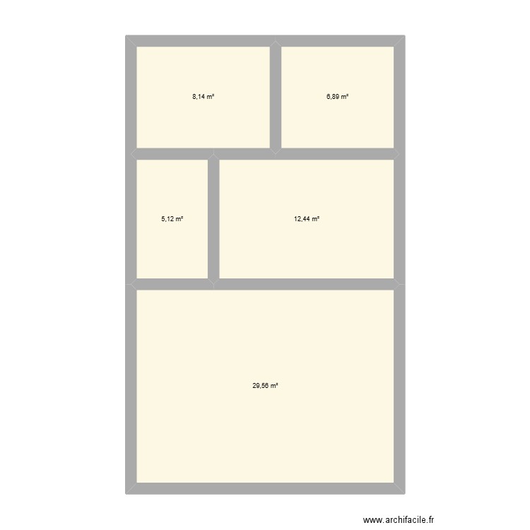 rdc. Plan de 5 pièces et 62 m2