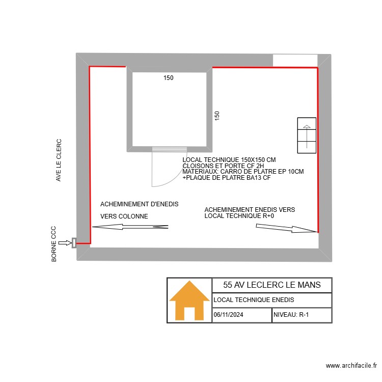 LOCAL ENEDIS. Plan de 2 pièces et 19 m2