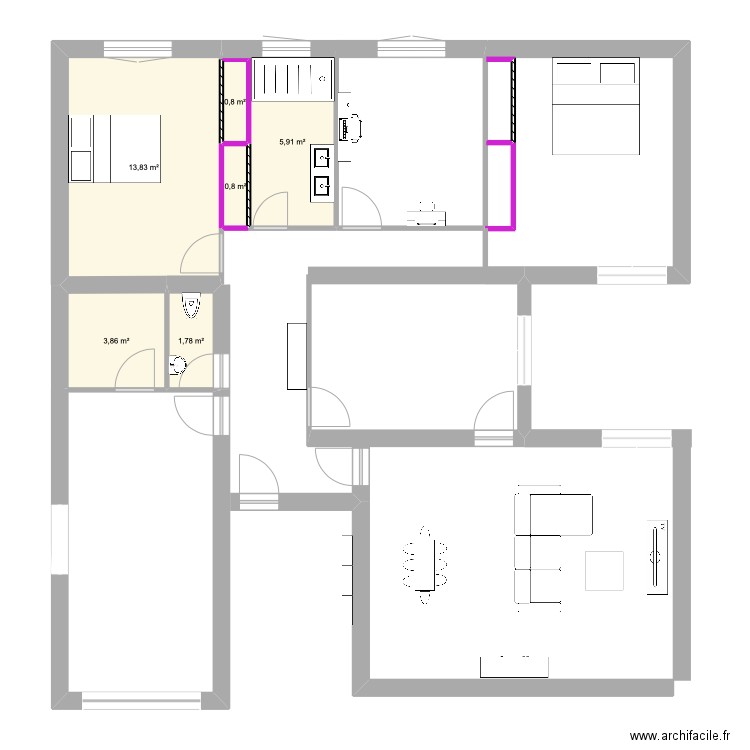 Maisonette. Plan de 6 pièces et 27 m2