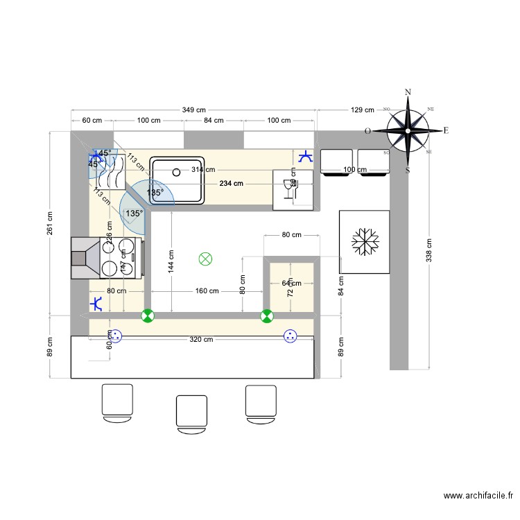 Cuisine. Plan de 4 pièces et 6 m2