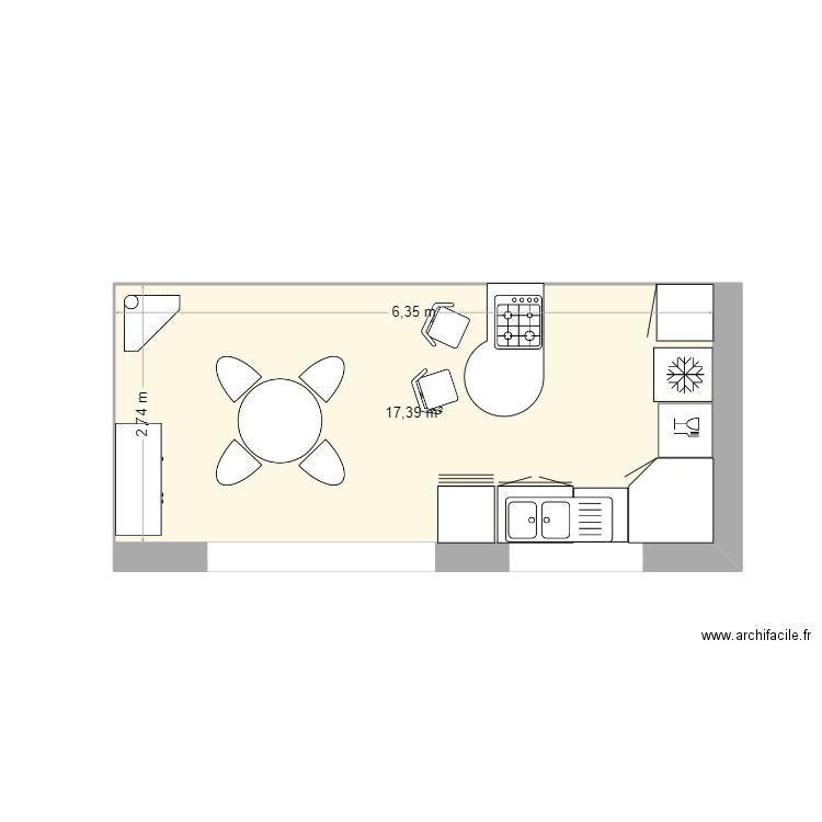 Projet cuisine aménagée. Plan de 1 pièce et 17 m2