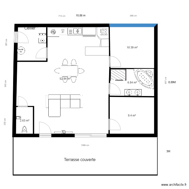 Maison T3. Plan de 5 pièces et 82 m2