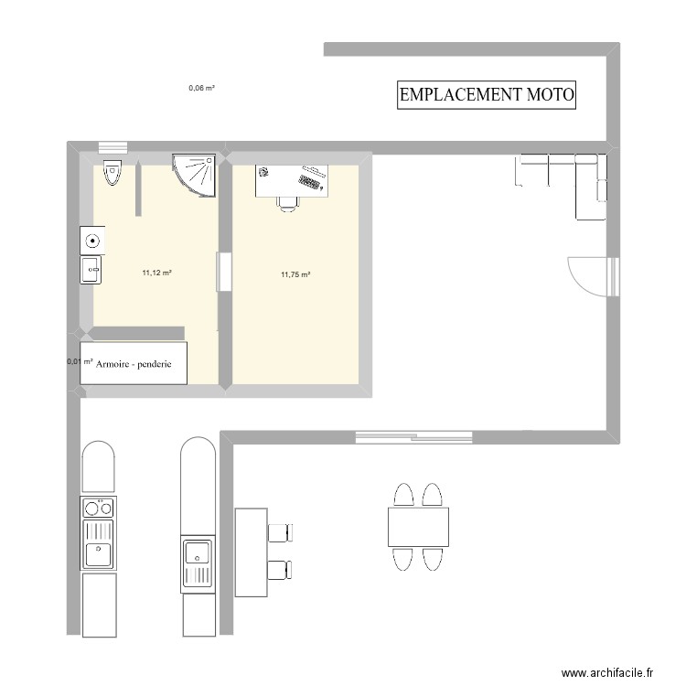 Cabanon. Plan de 4 pièces et 23 m2