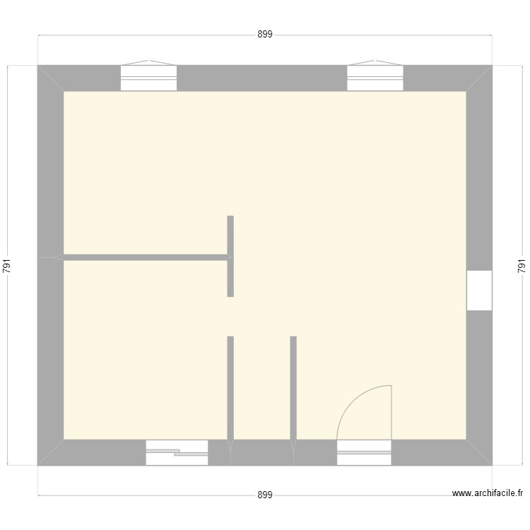 en face tel quel. Plan de 1 pièce et 54 m2