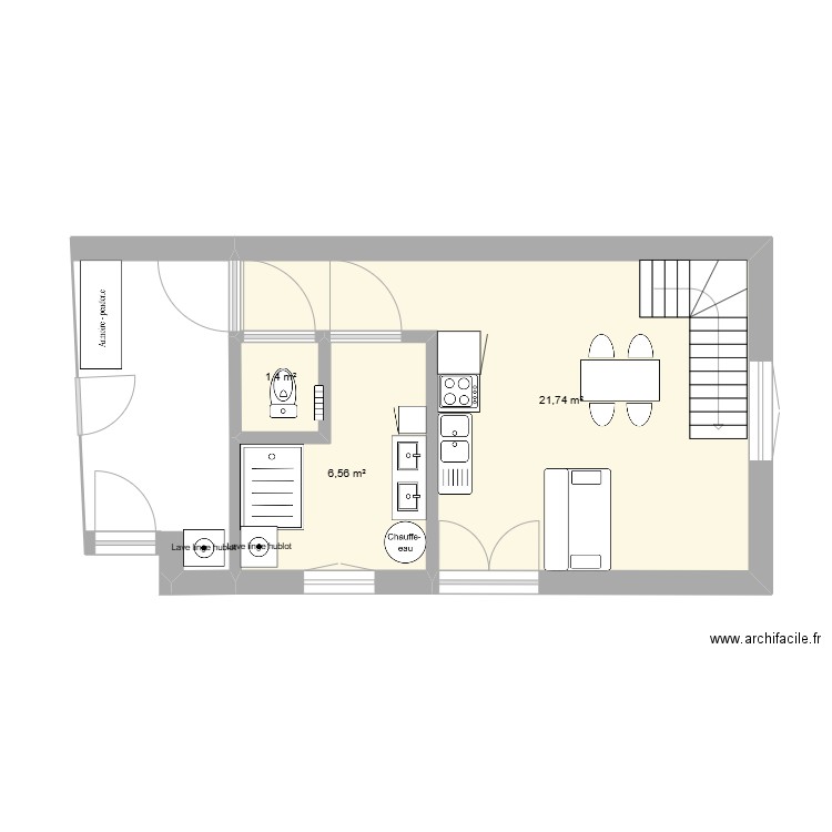 Extension version 2. Plan de 3 pièces et 30 m2