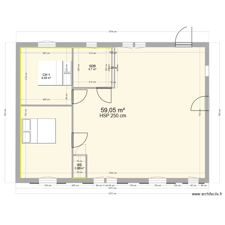 59oraison 1. Plan de 5 pièces et 90 m2