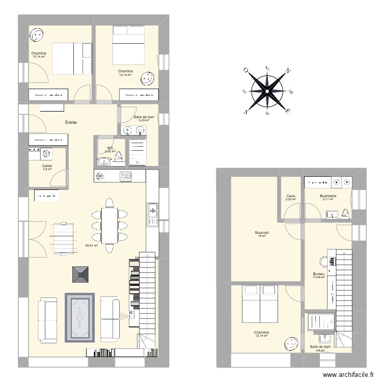 Maison longue 8. Plan de 12 pièces et 156 m2